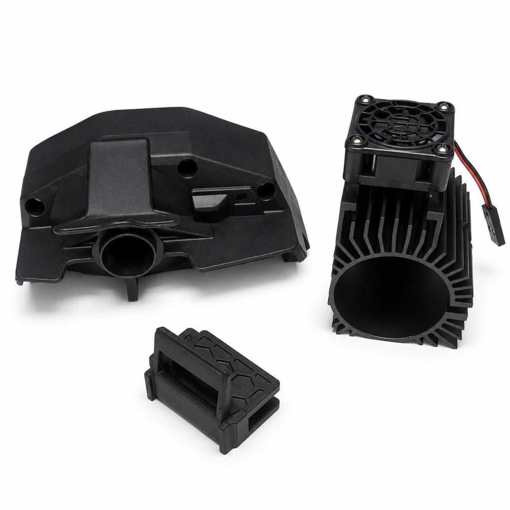 ARRMA 4S motor mount, heatsink, cooling fan and gear cover set view 2