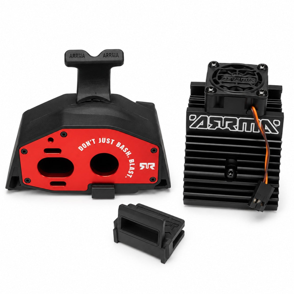 ARRMA 4S motor mount, heatsink, cooling fan and gear cover set view 3