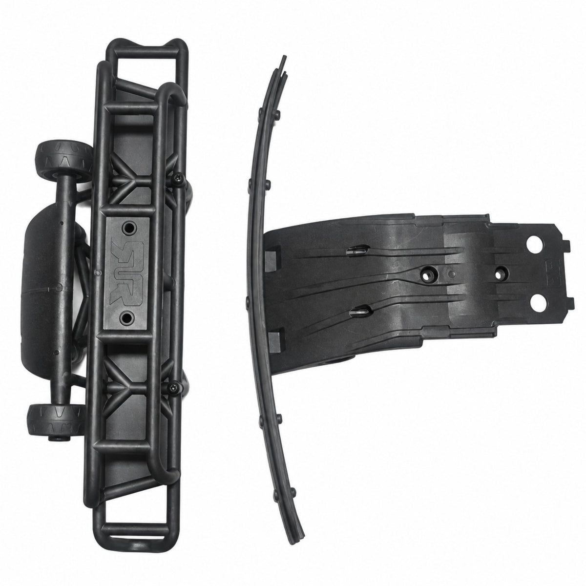 ARRMA Mojave 4S bumper skid plate and wheelie bar underside view