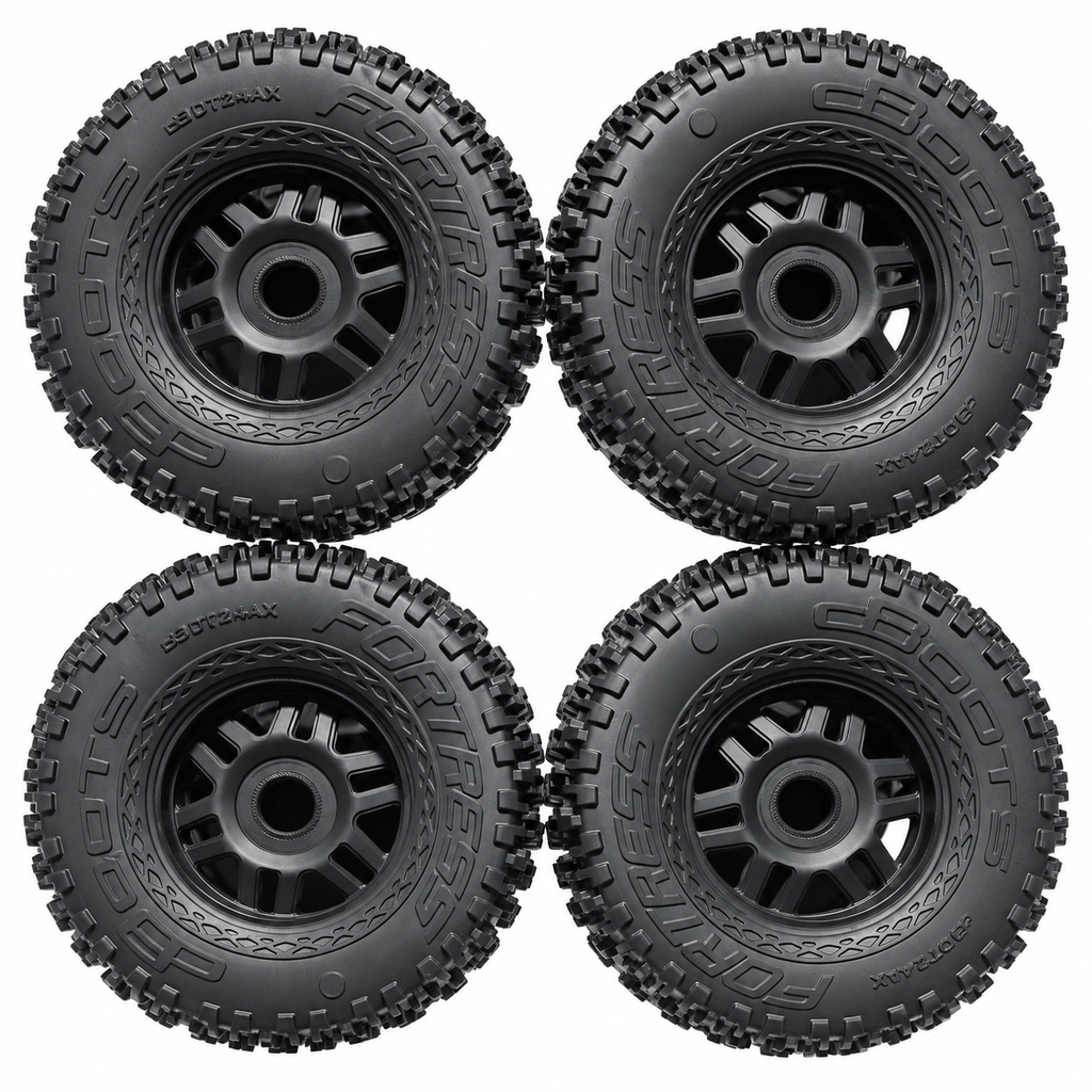 ARRMA Mojave 4S Fortress wheels and tires front view