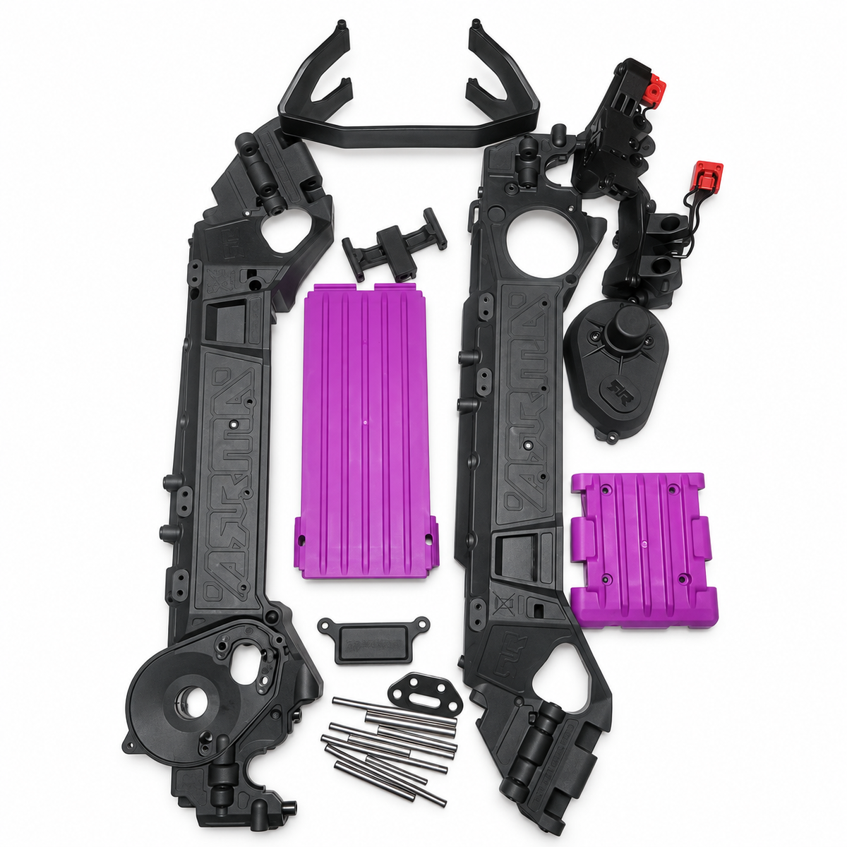 ARRMA Quake 223S chassis halves purple battery doors mounts pins and covers