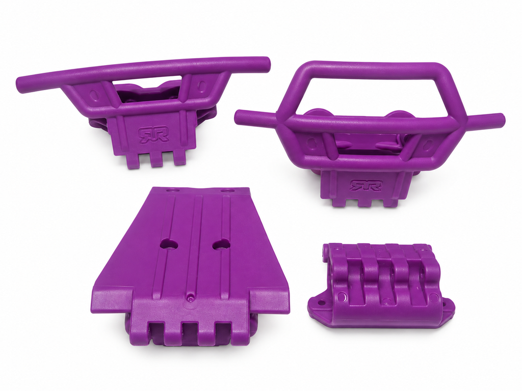 ARRMA Quake 223S purple bumper and skid plate set front view