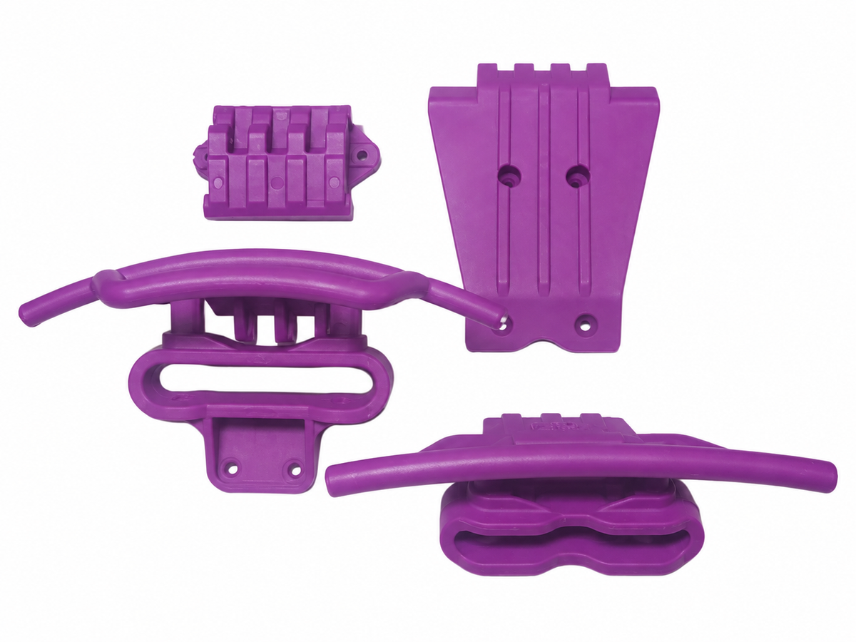 ARRMA Quake 223S purple bumper and skid plate set reverse view