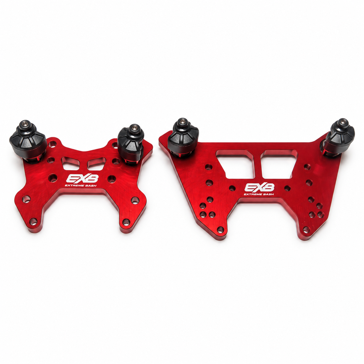 ARRMA Talion 6S EXB front and rear red aluminum shock towers with standoffs front view