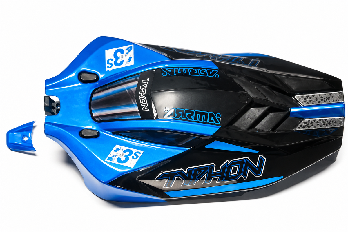 ARRMA Typhon Grom BLX blue and black clipless body clean product photo
