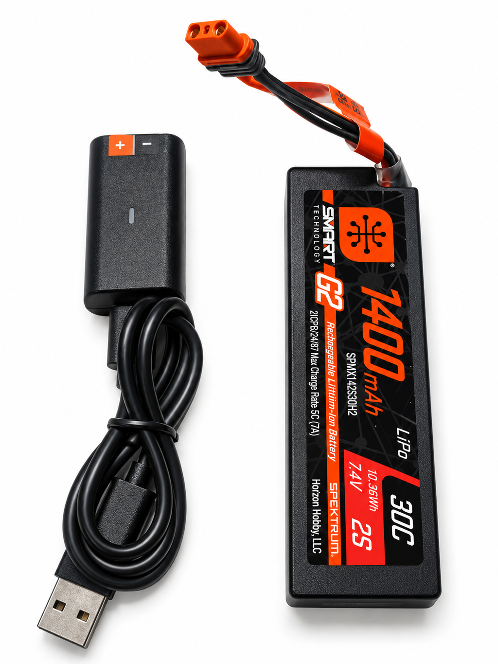 Losi NASCAR 1/12 Spektrum 1400mAh 2S LiPo Battery & S10 USB Charger - New Take-Off