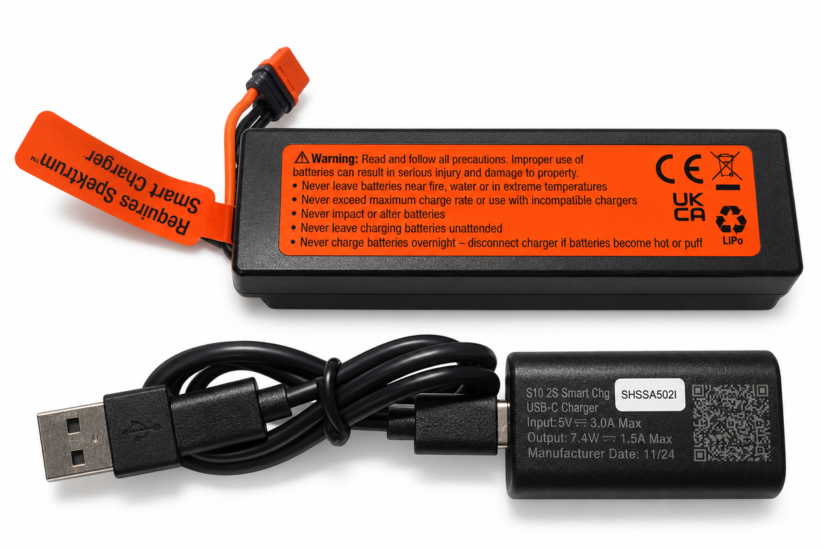 Losi NASCAR 1/12 Spektrum 1400mAh 2S LiPo Battery & S10 USB Charger - New Take-Off