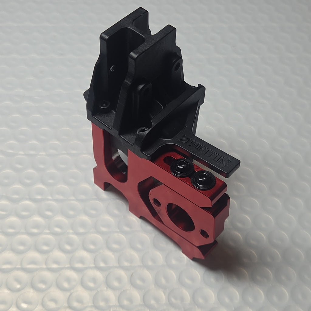 ARRMA Kraton 6S red aluminum motor mount assembly side view