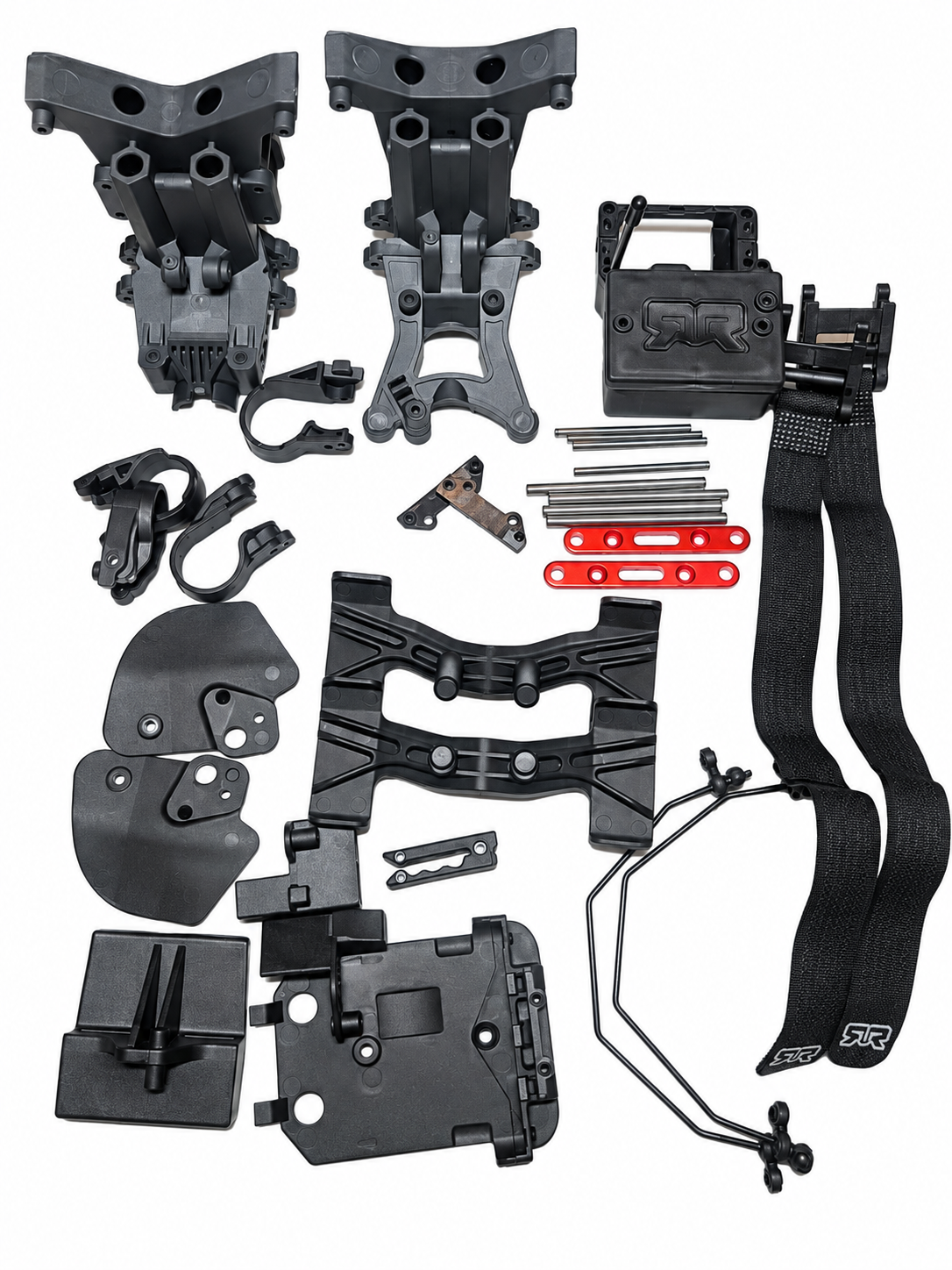 ARRMA Mojave 4S chassis plastic parts, receiver box, straps and hardware lot