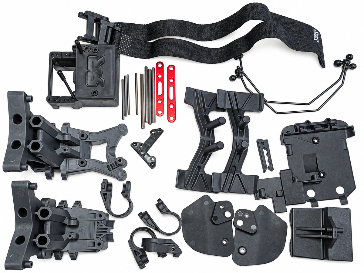 ARRMA Mojave 4S chassis plastic parts, receiver box, straps and hardware lot