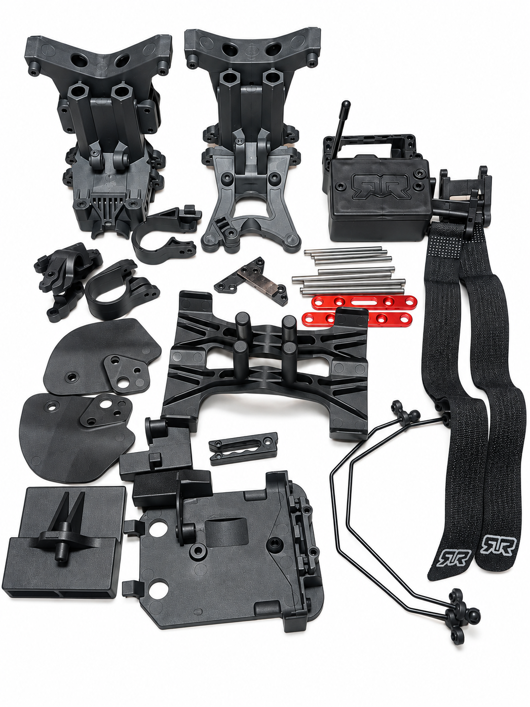 ARRMA Mojave 4S chassis plastic parts, receiver box, straps and hardware lot