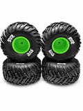 Quake 223S green wheels and tires set of four stacked