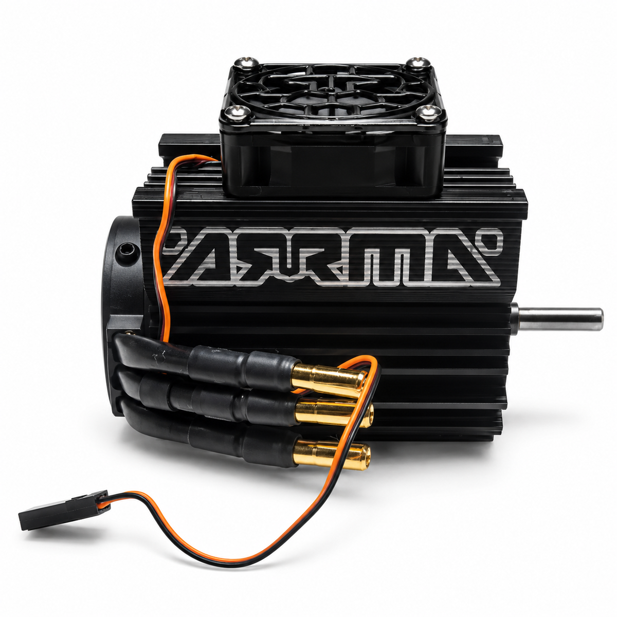 Spektrum Firma 2050Kv motor side view with heatsink fan and wiring