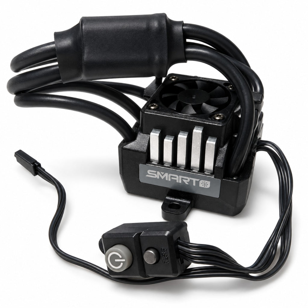 Spektrum Firma 120A Smart ESC fan and power switch close view