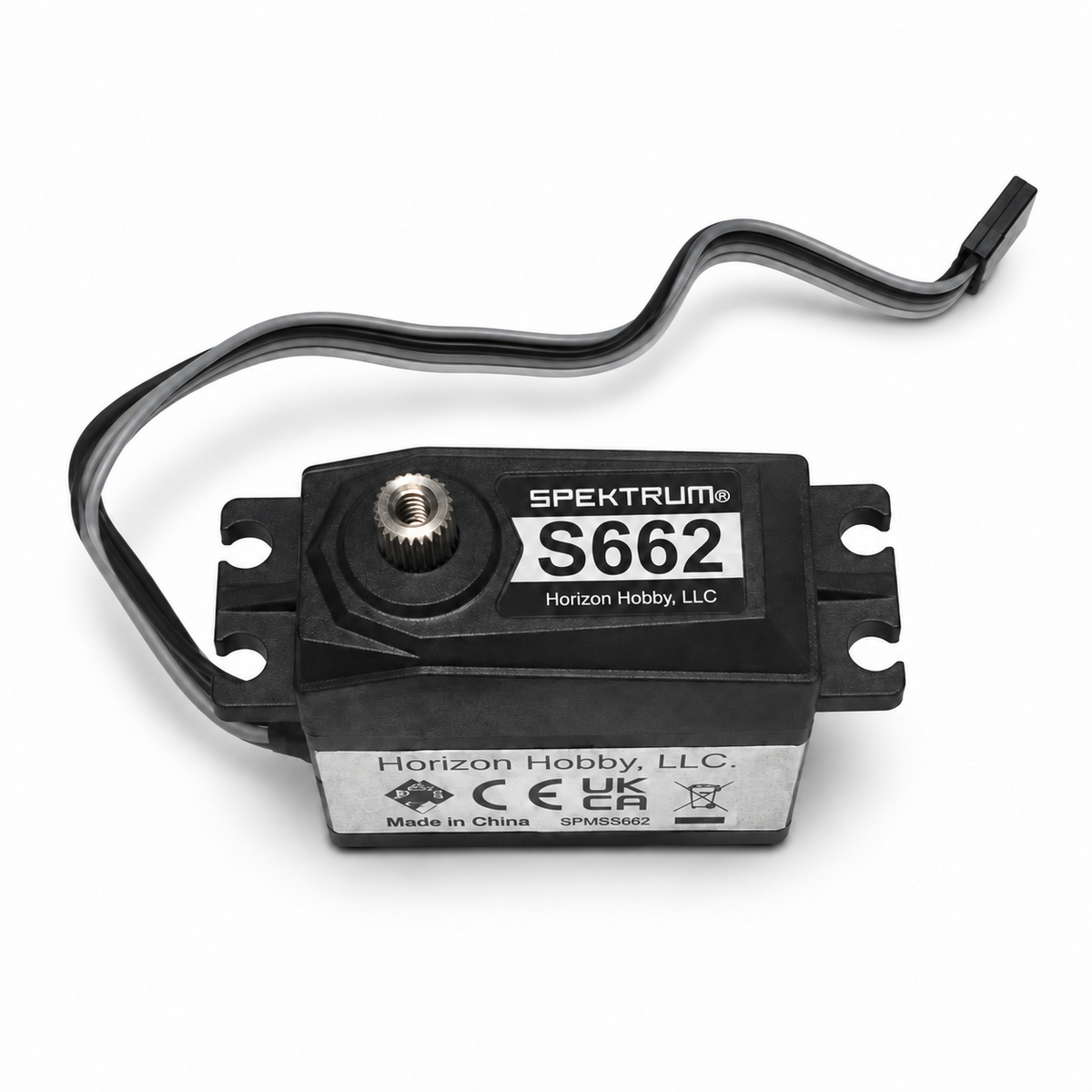 Spektrum S662 steering servo with black and gray wiring