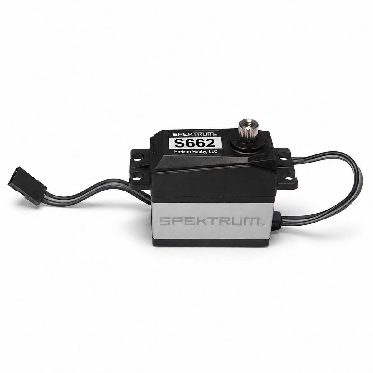 Spektrum S662 servo side view with black and gray wiring