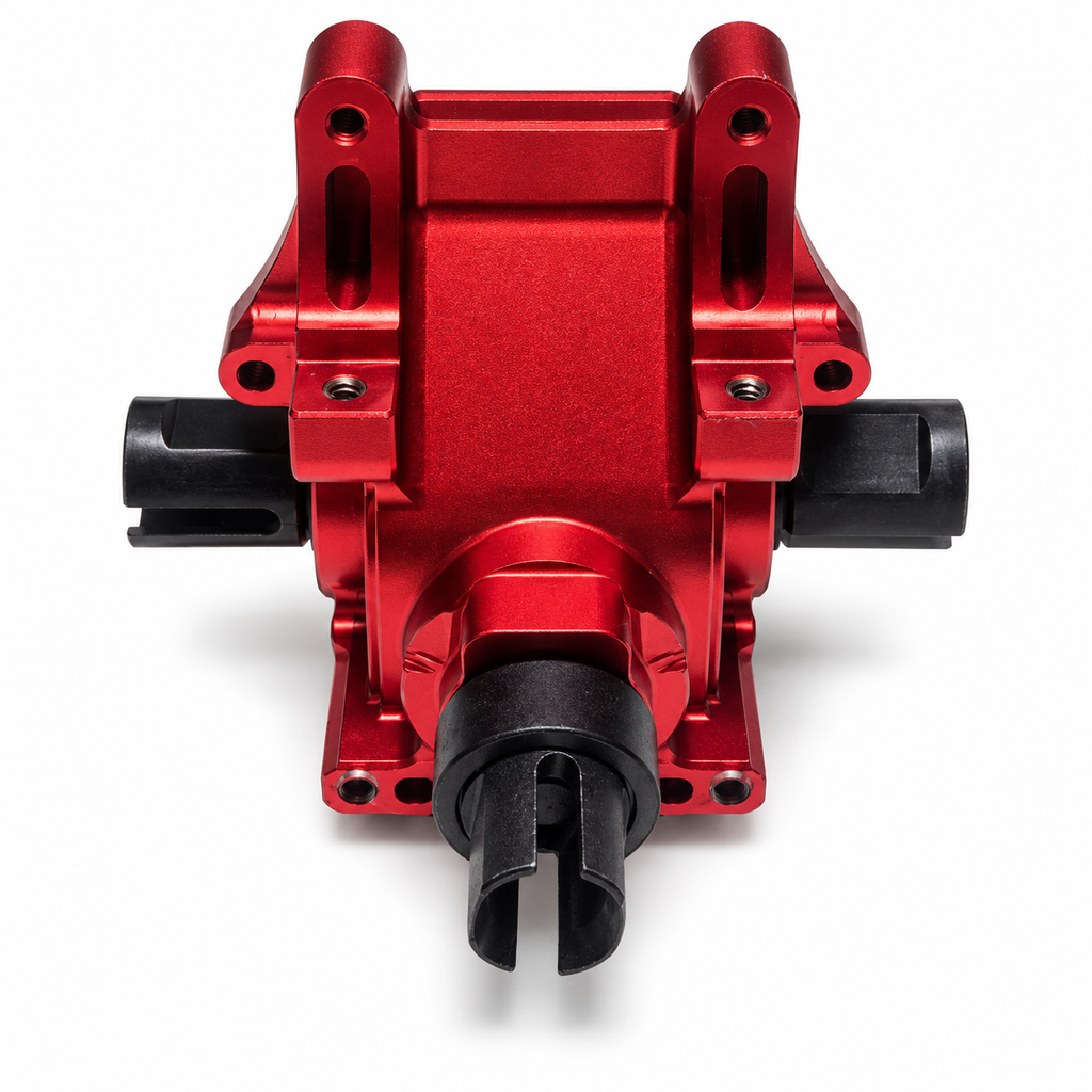ARRMA Talion 6S EXB red aluminum gearbox rear view with output cups