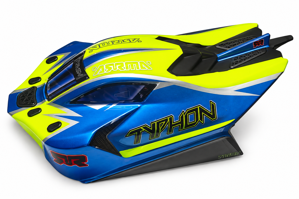 ARRMA Typhon 223S Blue/Lime Painted Body Shell w/ Clipless Mounts - New Take-Off