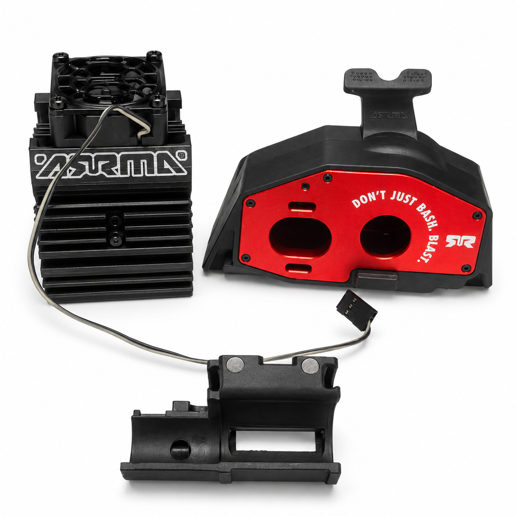 ARRMA Typhon 223S electronics mounting and cooling parts front view