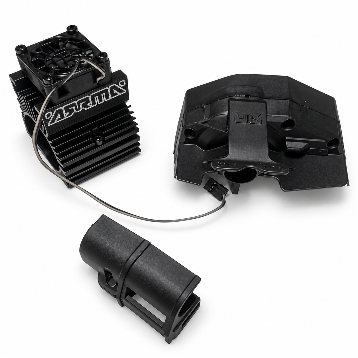 ARRMA Typhon 223S electronics mounting and cooling parts rear view